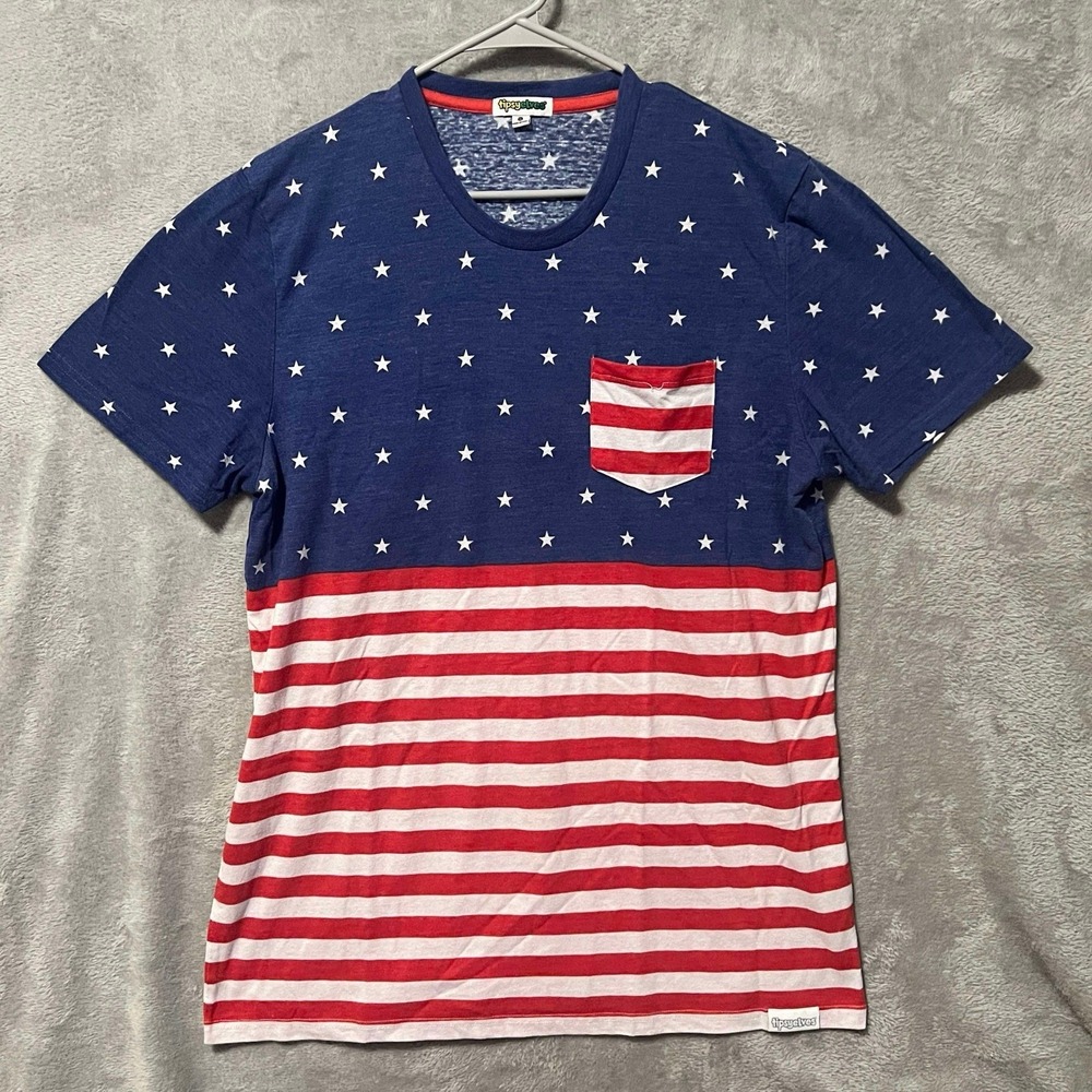 Tipsy Elves Shirt Mens XL Short Sleeve USA Flag W Pocket America‎ Pride